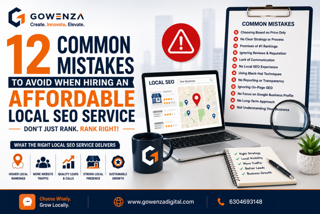 Featured image for 12 common mistakes to avoid when hiring an affordable local SEO service, helping businesses choose the right SEO agency to improve local rankings and generate more leads.