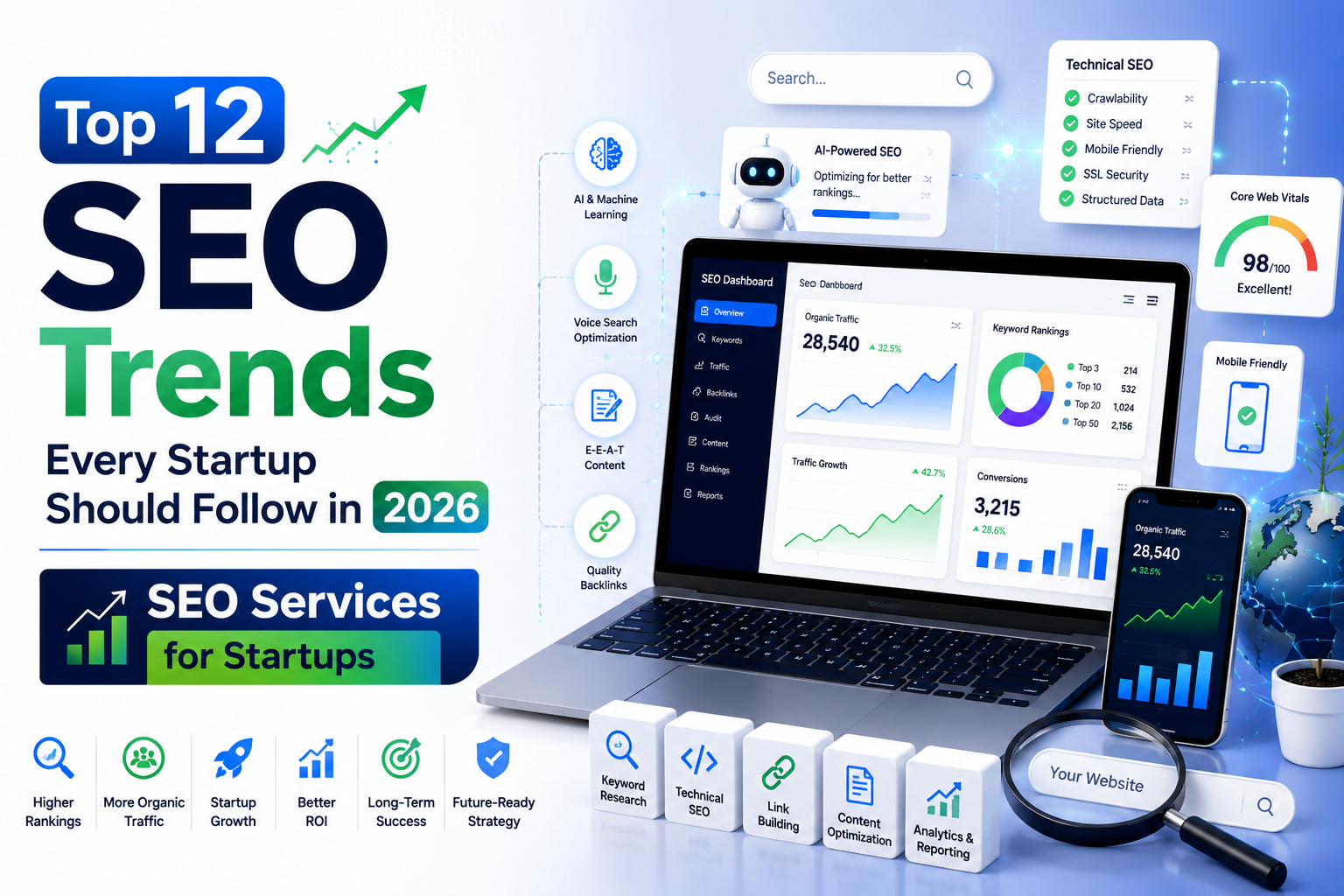 SEO Services for Startups with AI-powered SEO analytics, keyword research, and website optimization.