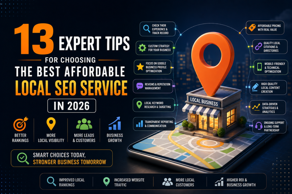 13 expert tips for choosing the best affordable local SEO service in 2026 to improve Google Maps rankings, local visibility, website traffic, and business growth.