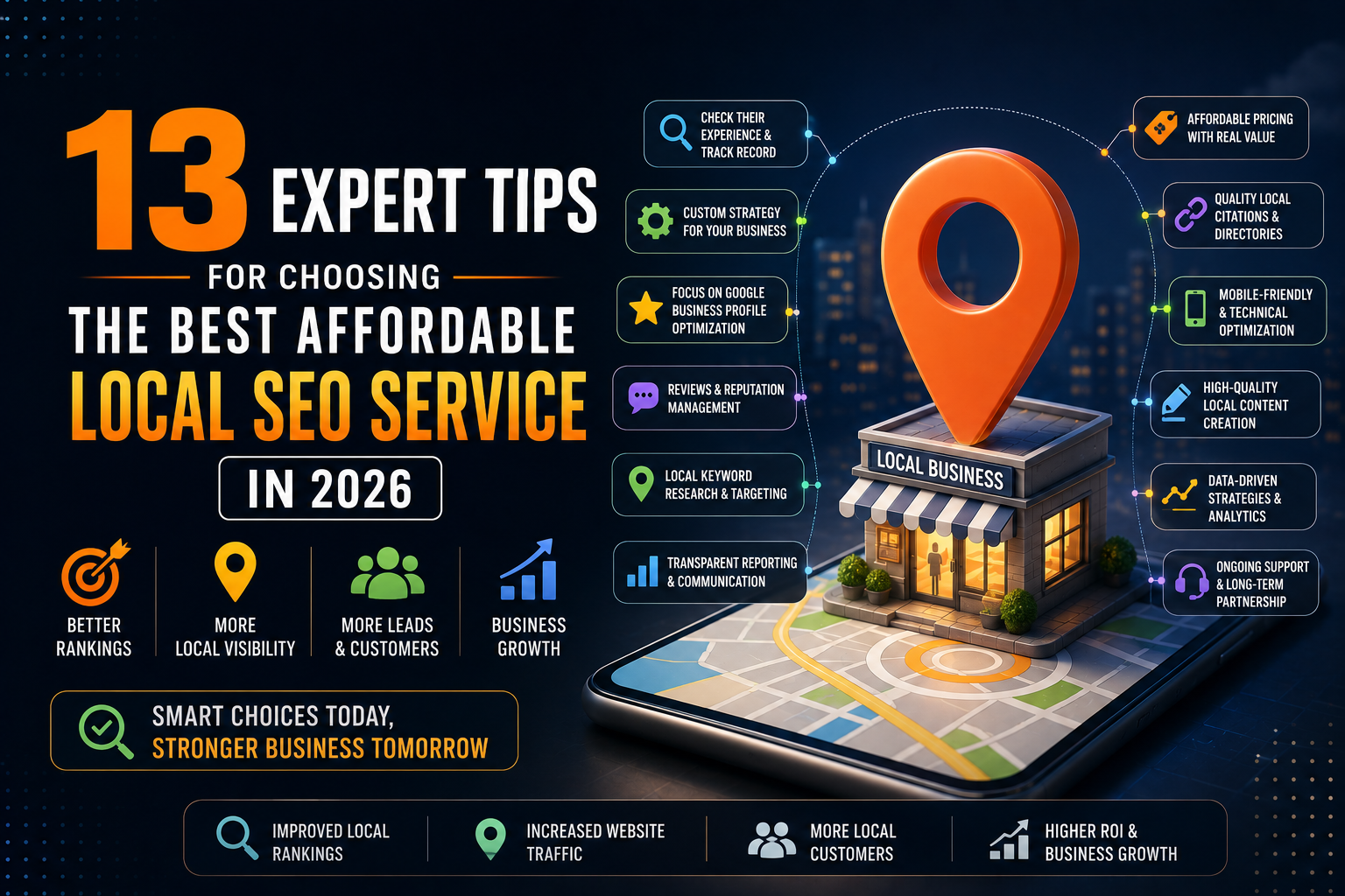 13 expert tips for choosing the best affordable local SEO service in 2026 to improve Google Maps rankings, local visibility, website traffic, and business growth.