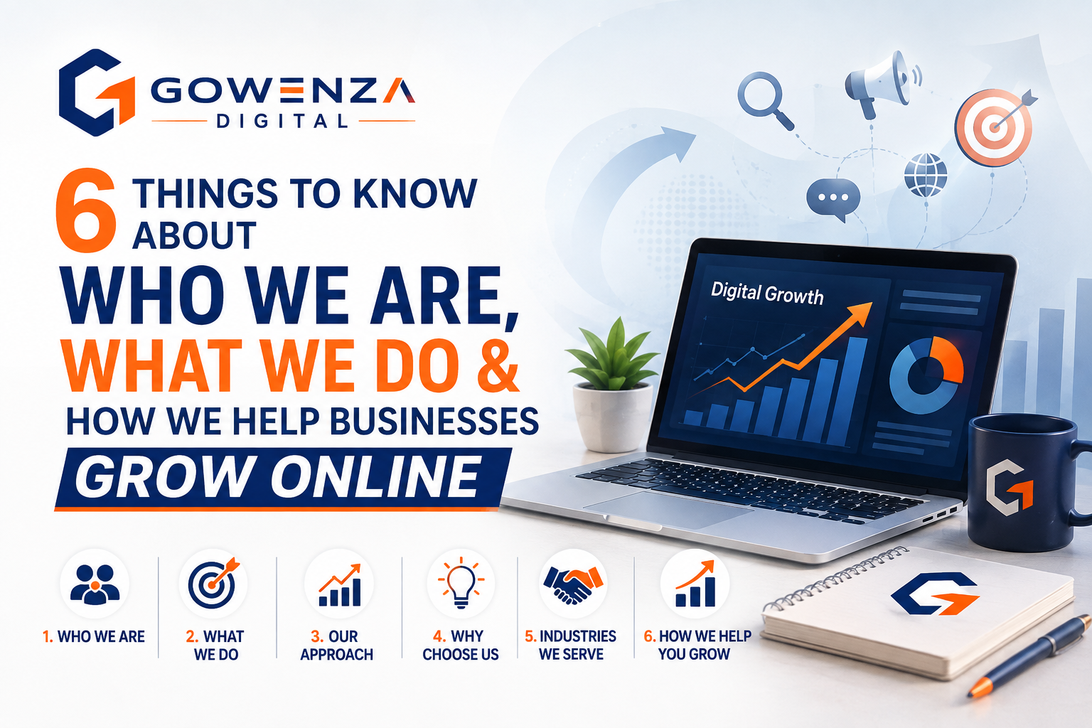 Gowenza Digital featured image showing six things to know about the digital marketing agency, its services, approach, and how it helps businesses grow online.
